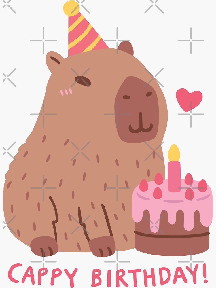 Cute Capybara And Cake, Happy Cappy Birthday by rustydoodle