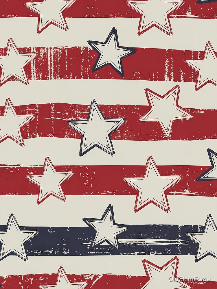 Grunge Patriotic Star Stripe Pattern Seamless Distressed Red White Blue Design by OldGloryForge