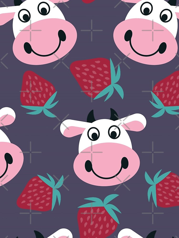 Funny Cow Head with Strawberry - funny cow,  funny pattern by Delandor