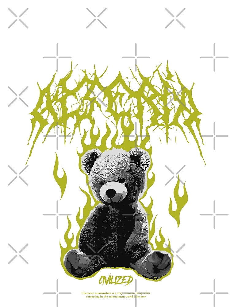 Teddy Bear on Fire Punk Streetwear by NF Designs Studio DTF