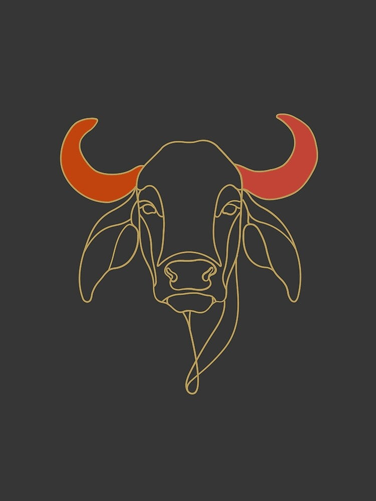 Minimal Cow line art T-shirt | Gold Outline | Indigenous Breed Design by HumpandHorns