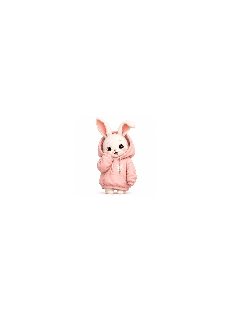 Cozy Bunny in Pink Hoodie by QuirkNest Studio