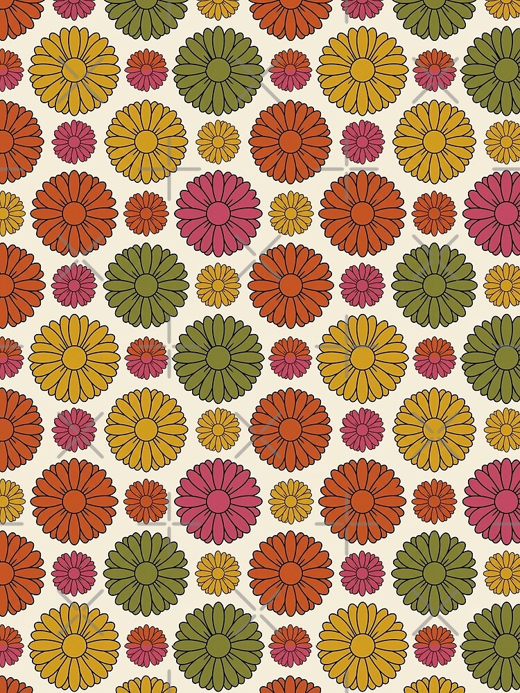 Retro Flat Graphic Gerbera Daisy Seamless Pattern by Inkworksbyshery