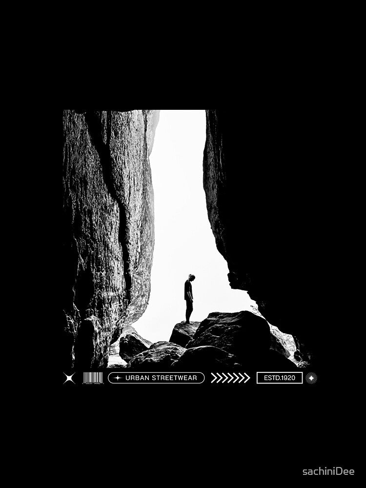 Urban Streetwear – Black and White Minimalist Rock Silhouette Design by sachiniDee