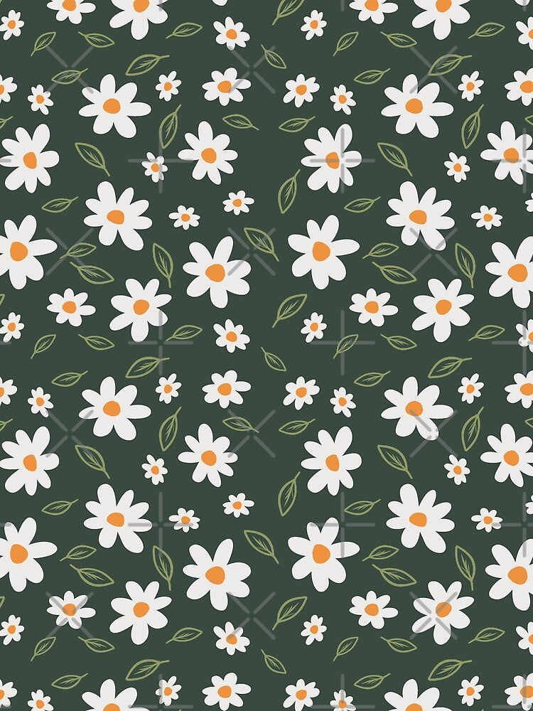 Daisies Pattern on Khaki Green Background by Michouprint