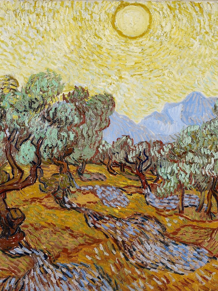 Vincent van Gogh's Olive Trees With Yellow Sky and Sun by mosfunky