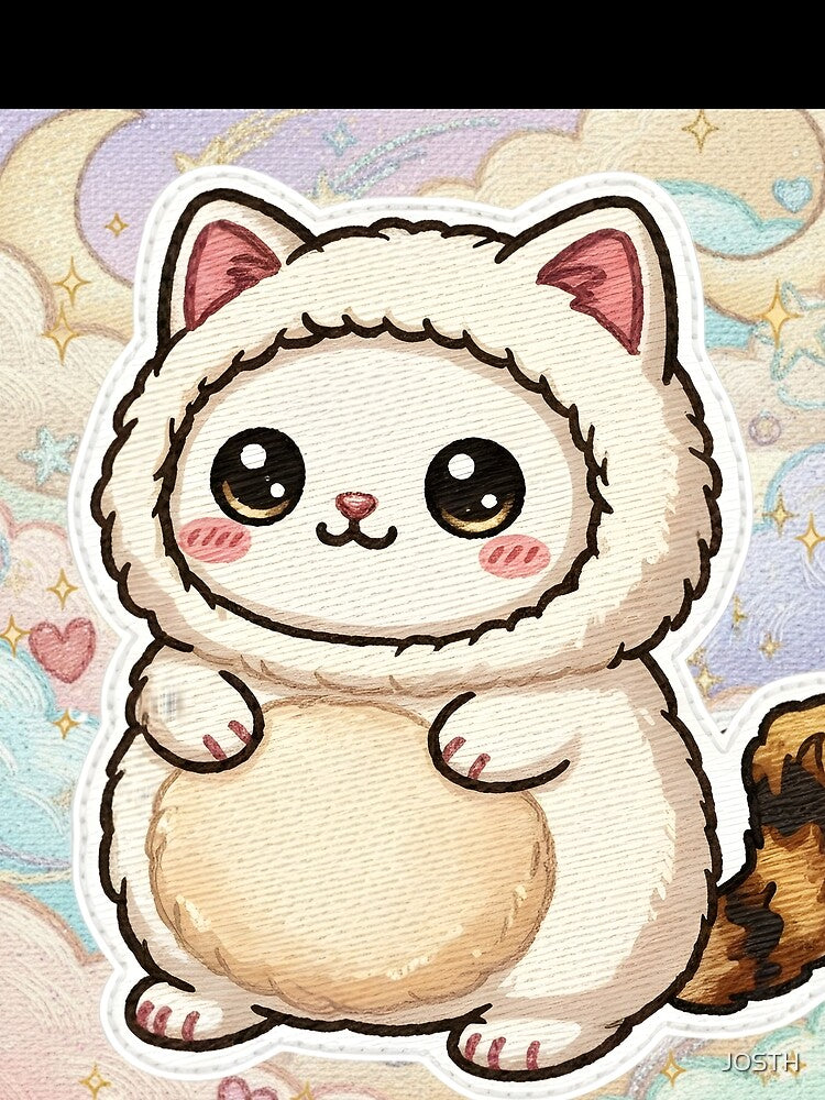 Kawaii Wool Cat Fluffy Stuffed Animal Dreamy Clouds and Moon Pastel Design by JOSTH