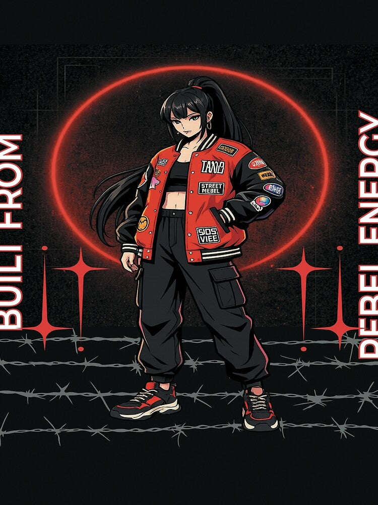 Built From Rebel Energy Anime Streetwear Girl Graphic T-Shirt – Urban Red Aesthetic Punk Style by designreach