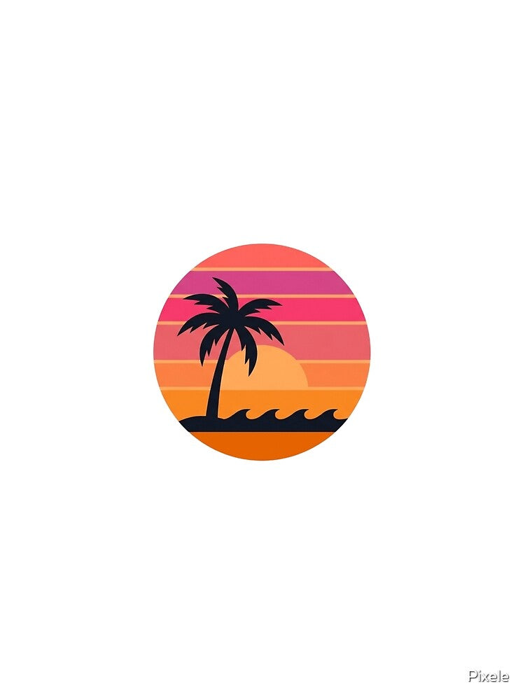 Retro Synthwave Sunset with Palm Tree by Pixele