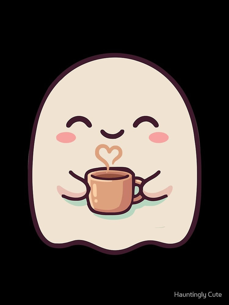 Minimal Kawaii Ghost Coffee Cute Aesthetic by Hauntingly Cute