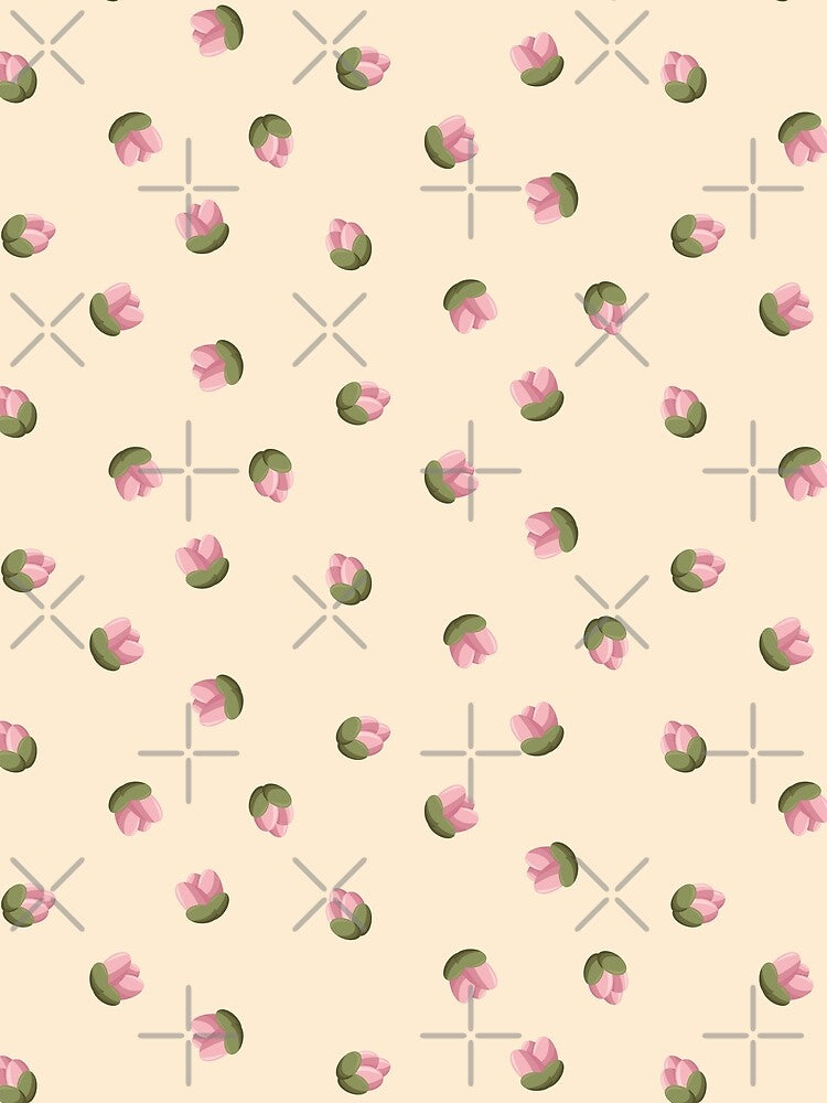Pink flower pod pattern on cream background, botanical floral spring pattern by withasmiledsgn
