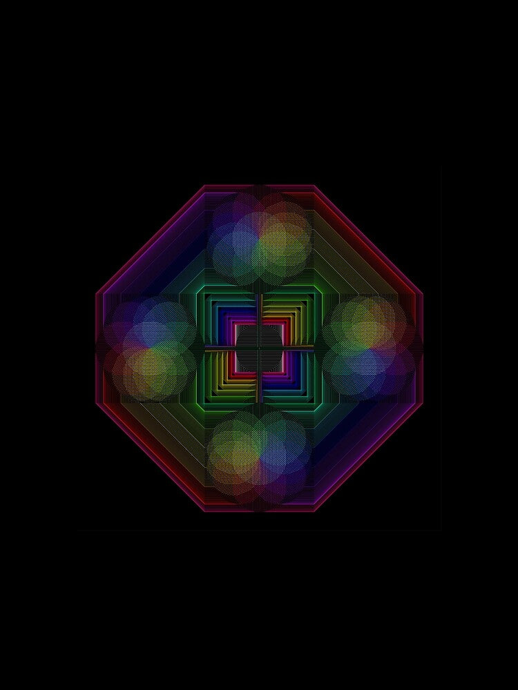 Neon Geometric Connected Lines Mandala Op Art Print by Alejandro Stein