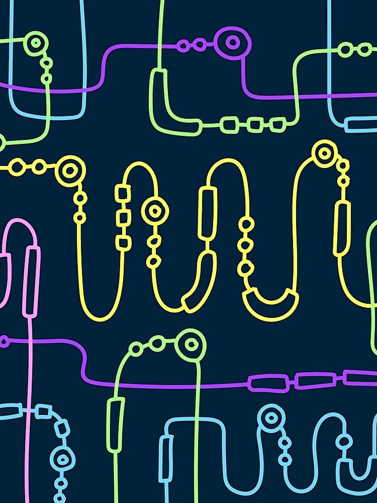 Neon Circuit Line Art – Colorful Abstract Pattern on Dark Navy Background by BuckaBaby