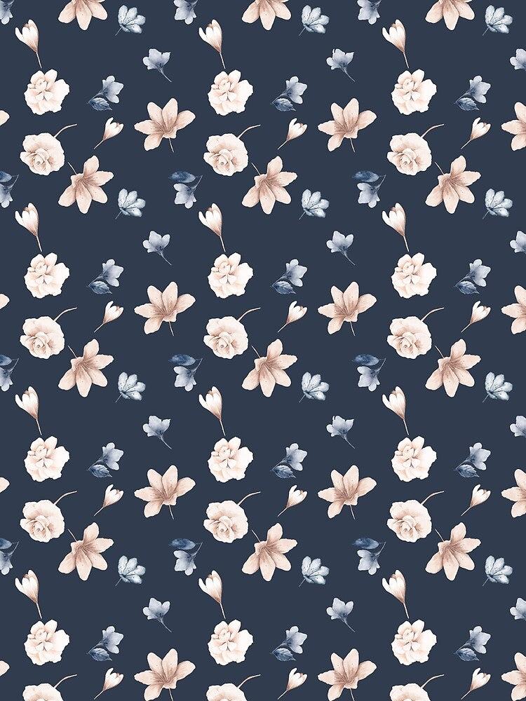 Beautiful Cream Watercolor Flowers on Navy Background Design by Jaydee001