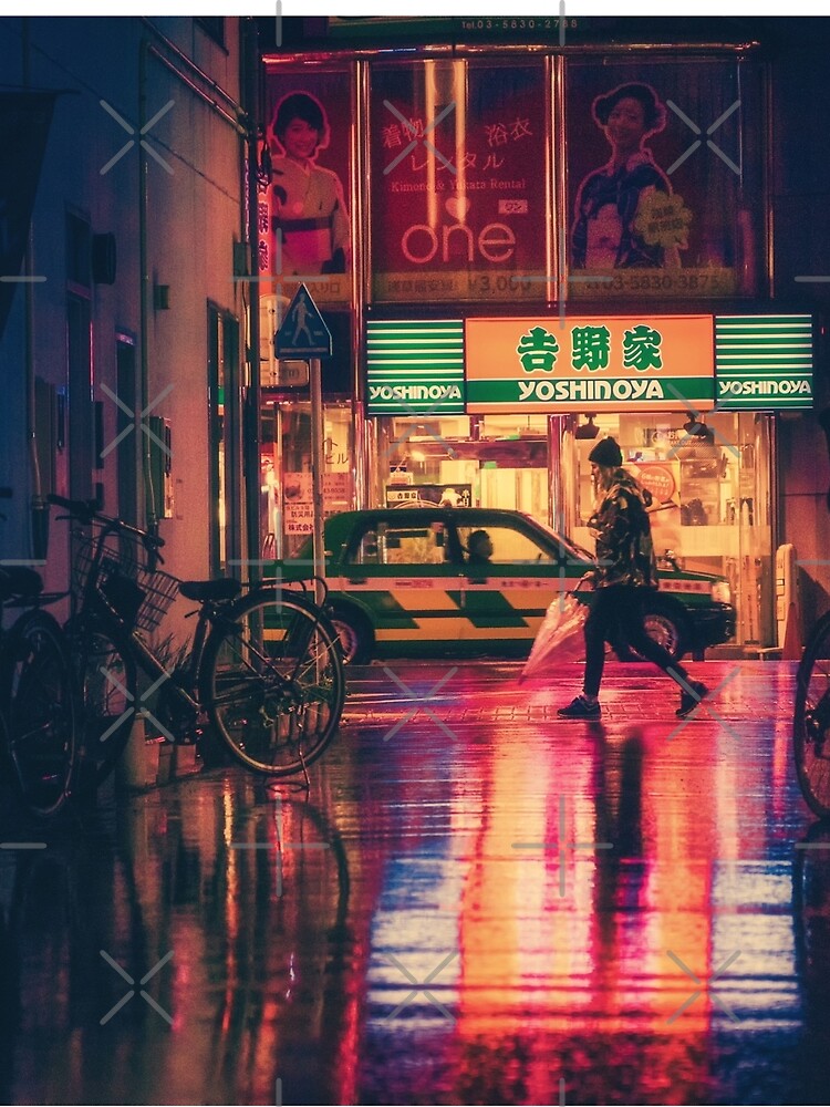Neon City Style Side View Of An Alley In Tokyo Japan At Night by Red-ElYoubi