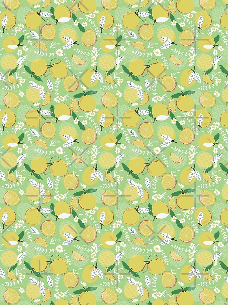 Citrus summer lemons on a green background seamless pattern by Acim0