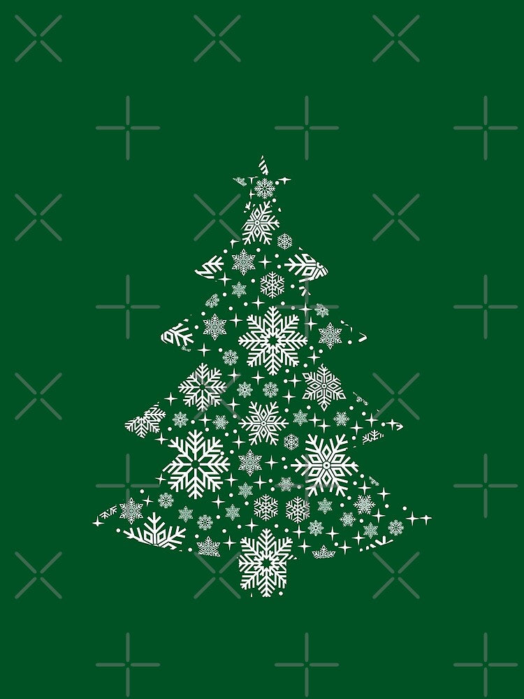 Christmas Tree Silhouette with Snowflakes and Stars by Happy Puppy Print On Demand