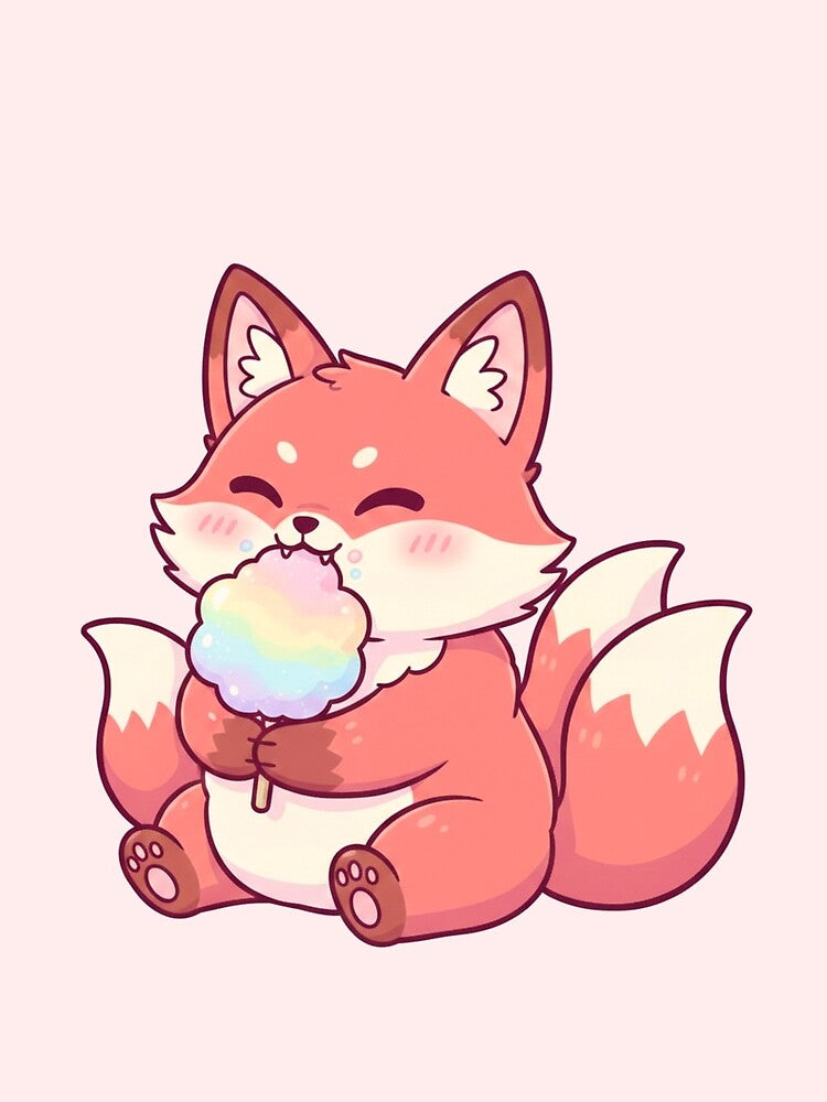 Kawaii Kitsune Fox Eating Cotton Candy by SakuraVibes