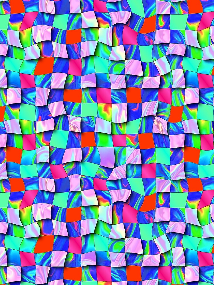 Trippy Psychedelic Chessboard Holographic Checkers by FestDrip