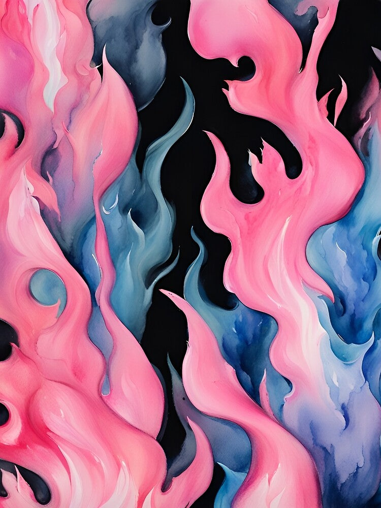 Watercolor Pink and Blue Flames Painting Pattern by dreamscrape