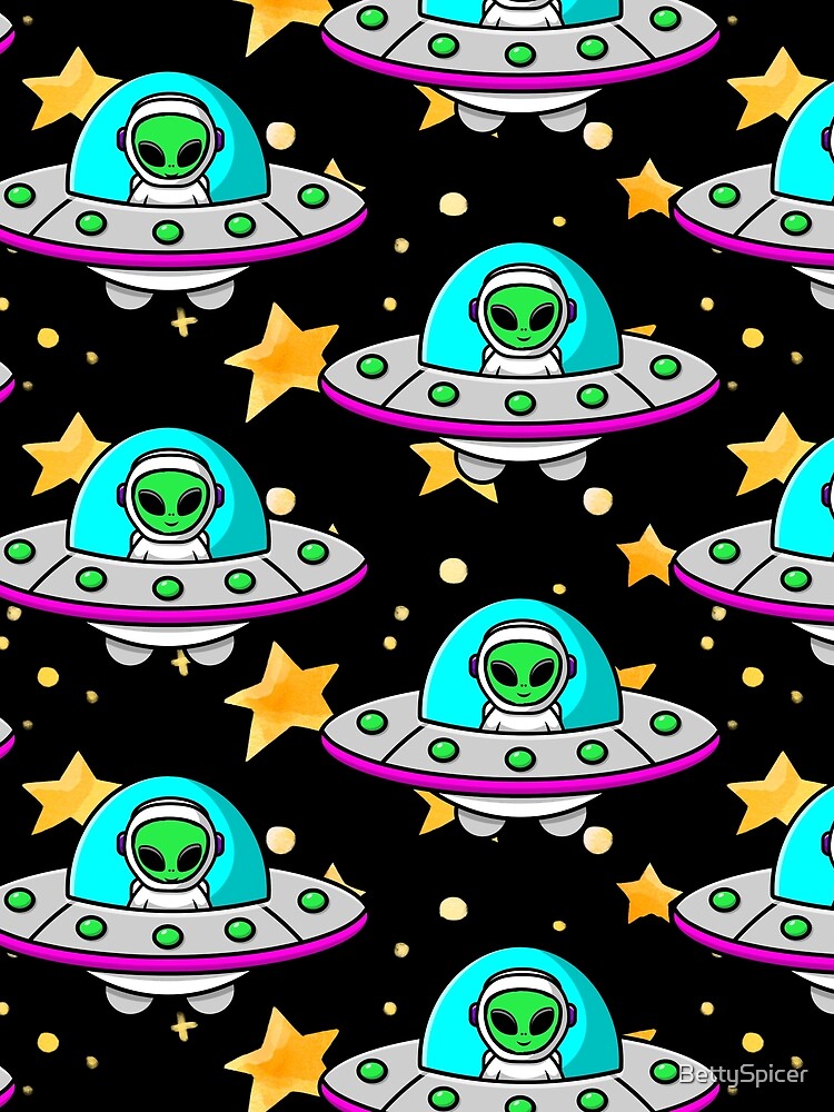 Alien Spaceship Cartoon Stars Pattern by BettySpicer