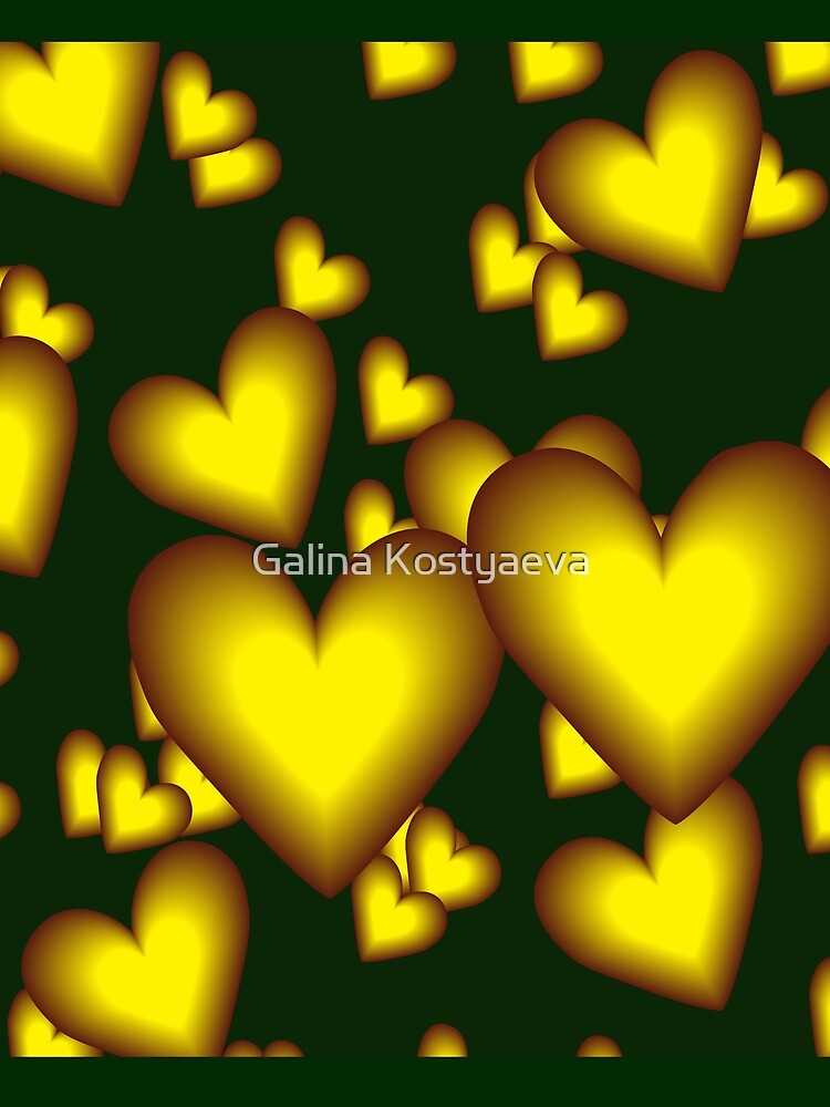 Yellow hearts on a green background. Design for clothing for men and women. by Galina Kostyaeva