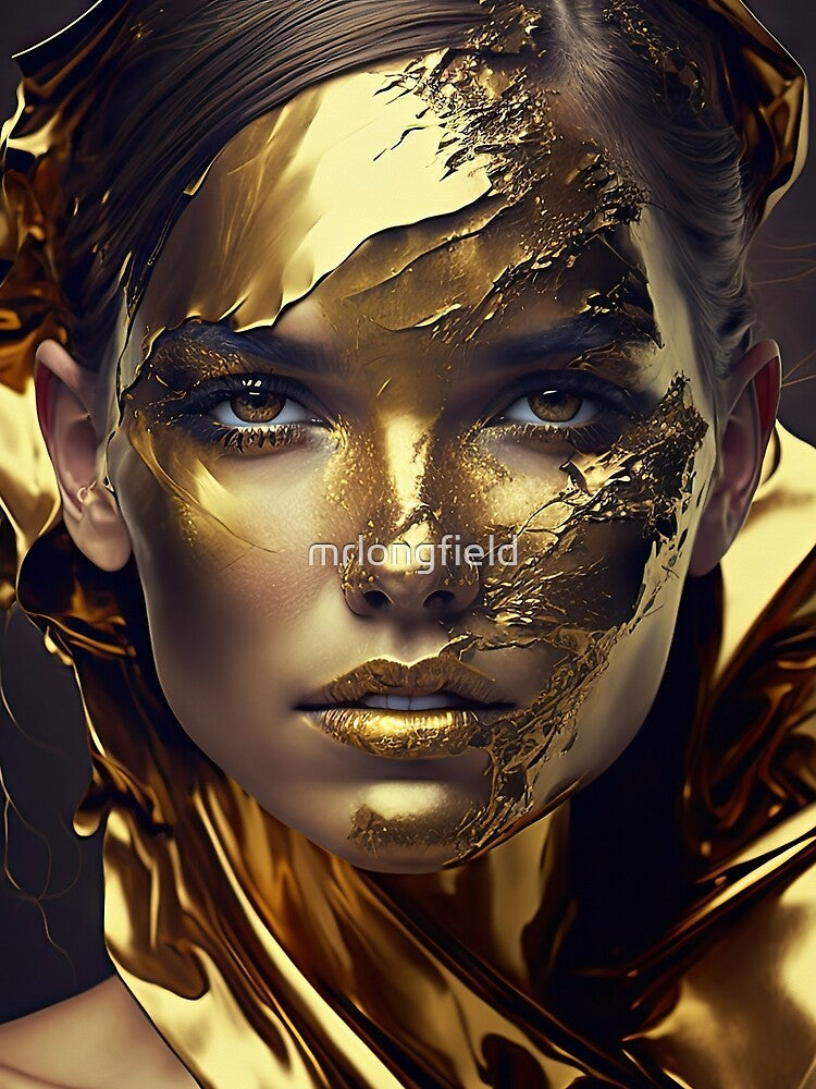 Very beautiful woman covered with gold, digital drawing with oil paint finish. by mrlongfield