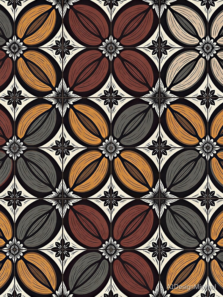 Vintage Batik Cacao Floral Pattern in Earth Tones by A1DesignMinimal