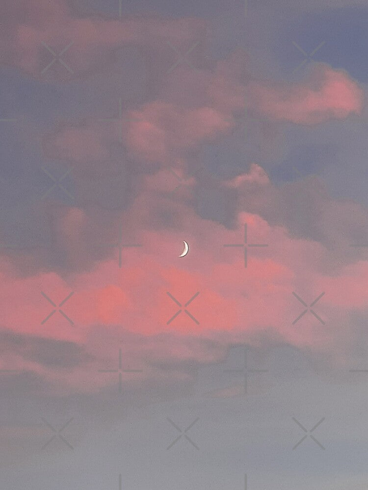 Cotton Pink Cloudy Crescent Moon Sunset by SarahJisri