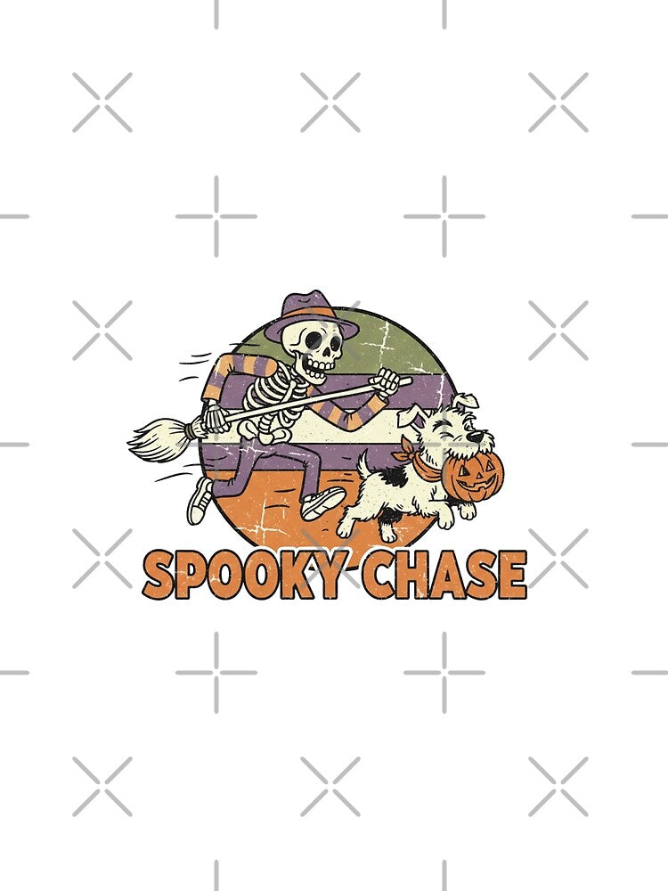 Spooky Sprint! Funny Skeleton Chasing Dog Halloween Tee by Clothesbest