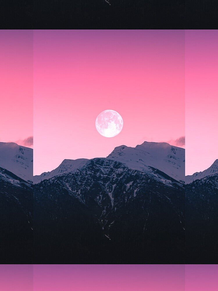 Beautiful Pink Sky Mountains, Full Moon by newburyboutique