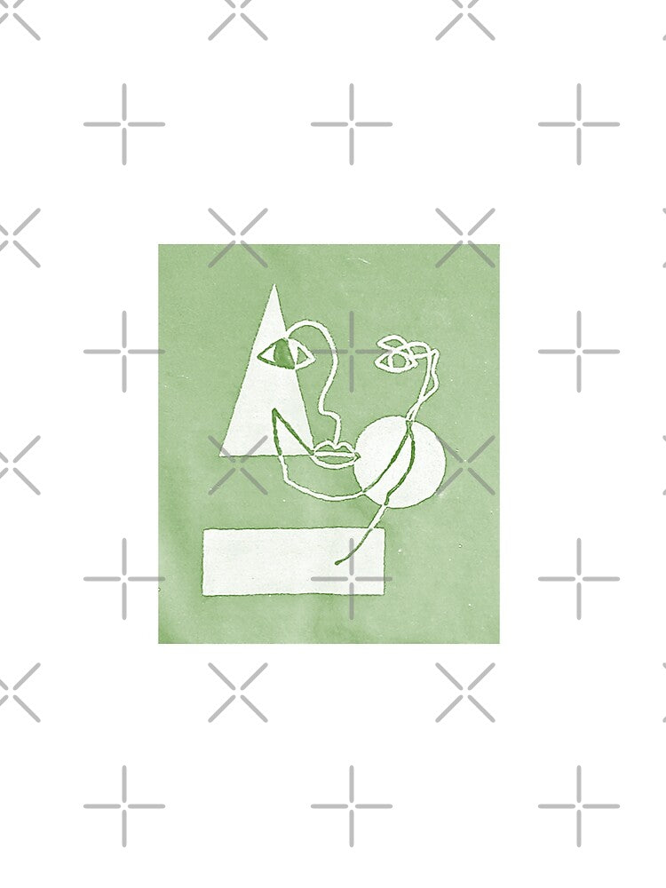 Abstract Face w/ Geometric Minimalist Shapes Sketch (Earth Tone Green) Available as a Sticker, Print, and Apparel by JaidenBirdie