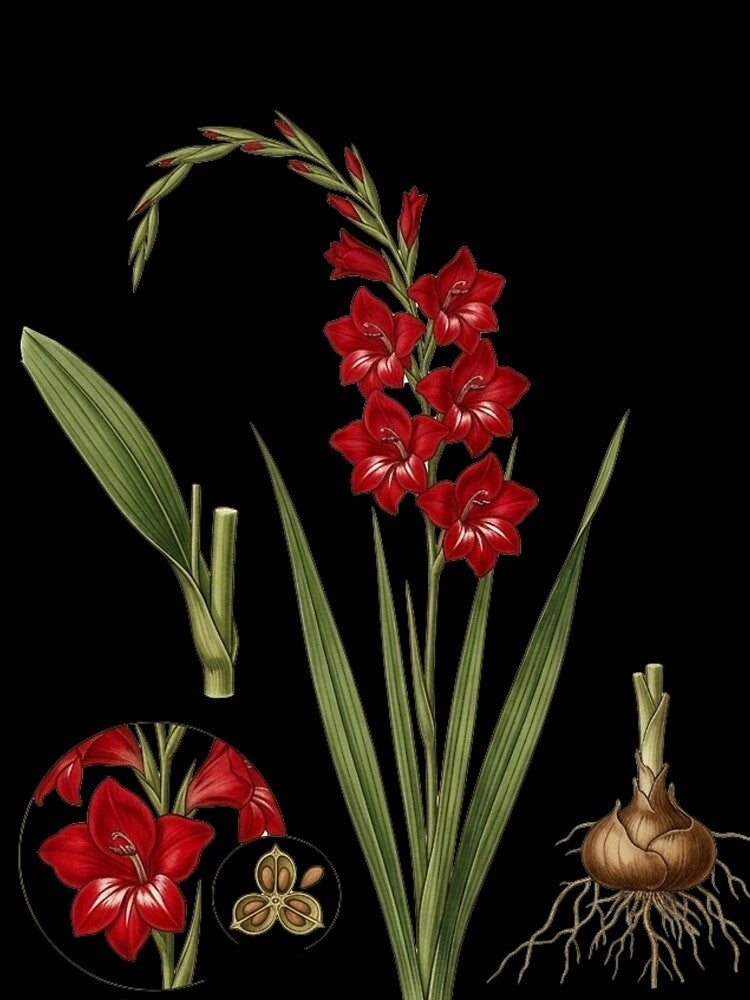 Vintage Red Gladiolus - Botanical Sword Lily PNG Art by Atlasoloji