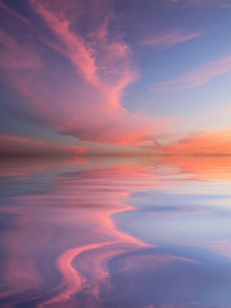 Dreamy Pink Clouds Sunset Water Reflection by SolutionsArt