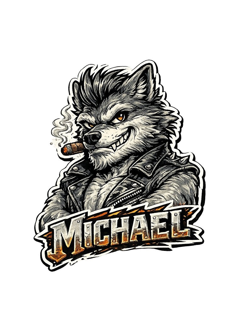 Michael – Cool Wolf Name Mascot Sticker by AlexLineArt