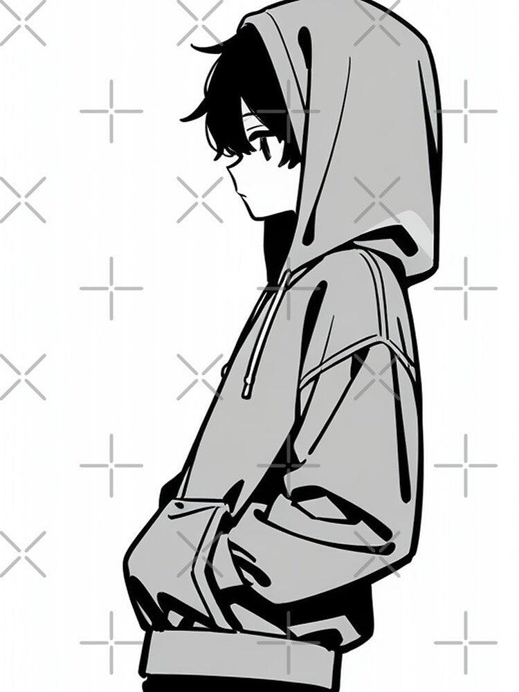Fashion - Man in Gray Hoodie Hood Up Streetwear Anime Variant 2 by AnimeShin