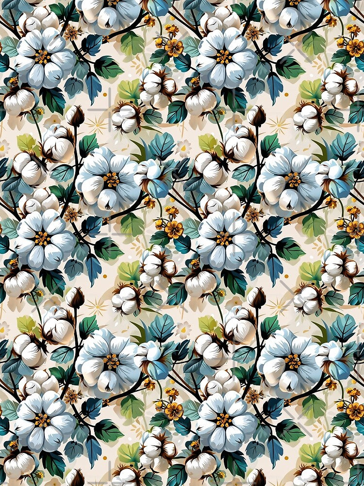 Delicate Cotton Bloom Pattern by Canvas-Whispers
