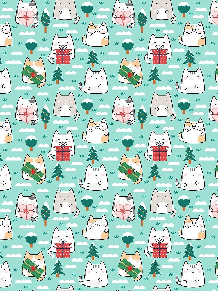 Cute Christmas Kawaii Cats Green Presents by Jaydee001