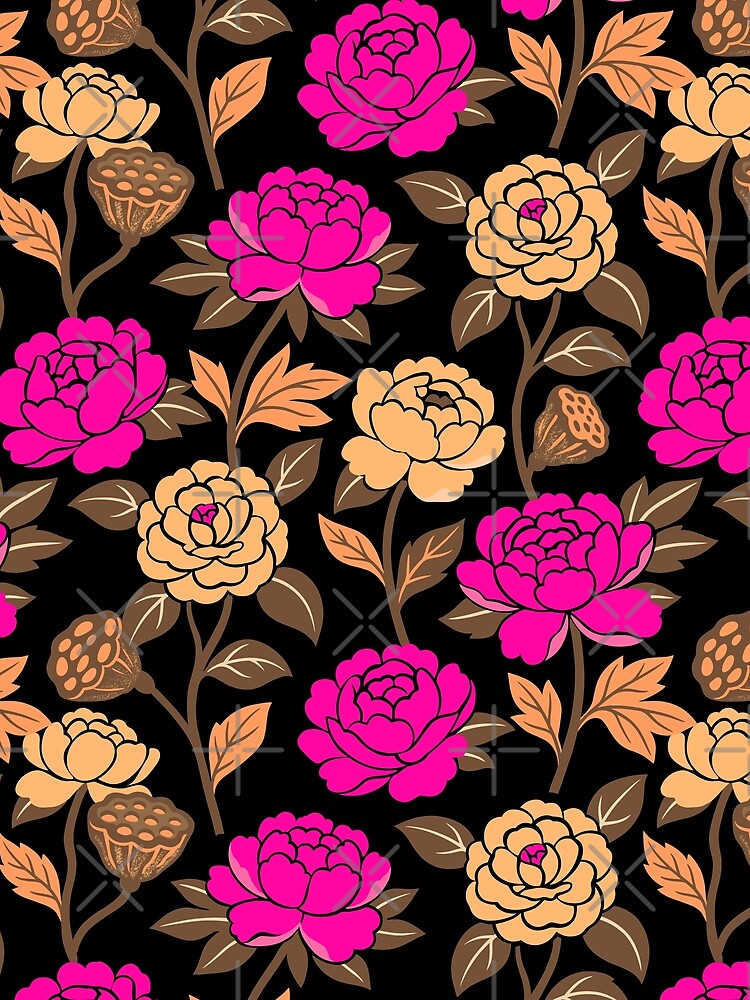 Retro Bold Peonies and Camellias Flowers Seamless Pattern by DiNata