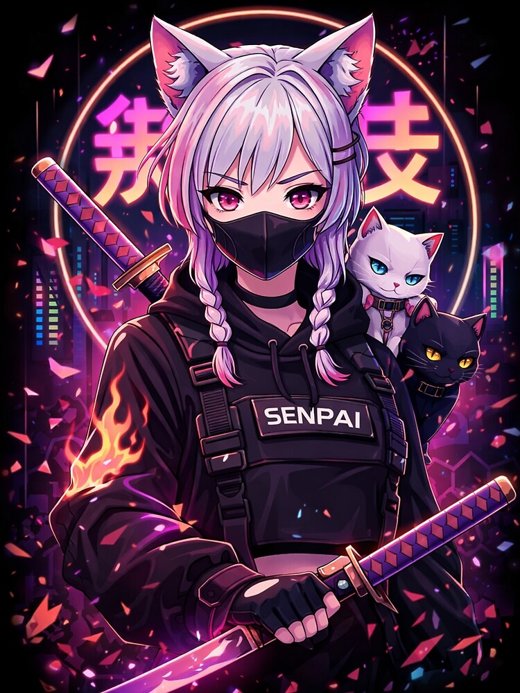 Cyberpunk Anime Cat Girl Streetwear Aesthetic  Design by AKVisionDesigns