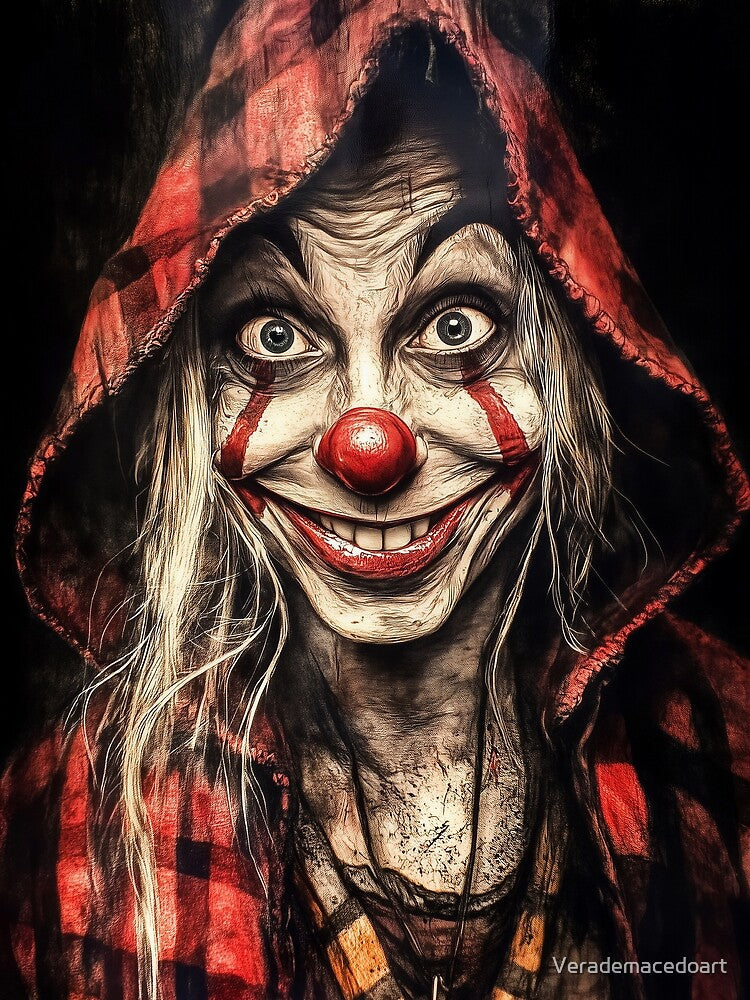 Crimson Hood Clown Portrait by Verademacedoart