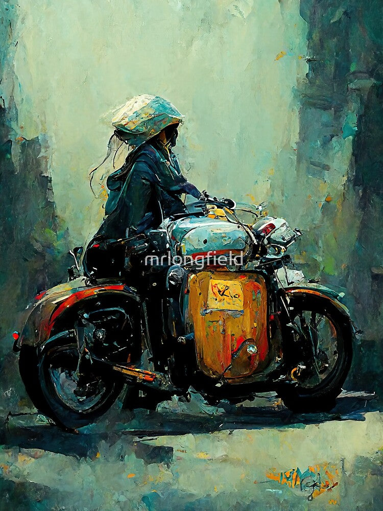 Creature on a motorcycle. Image digital made with paint look. by mrlongfield