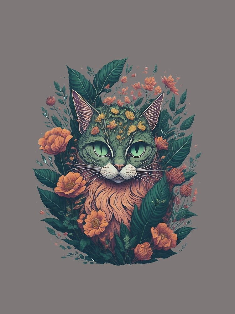 Vintage cat with flowers by Ersha-Design