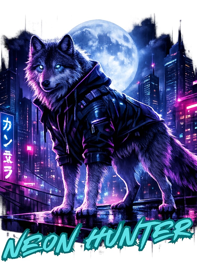 Neon Hunter Cyberpunk Wolf Streetwear Design by Black Signal