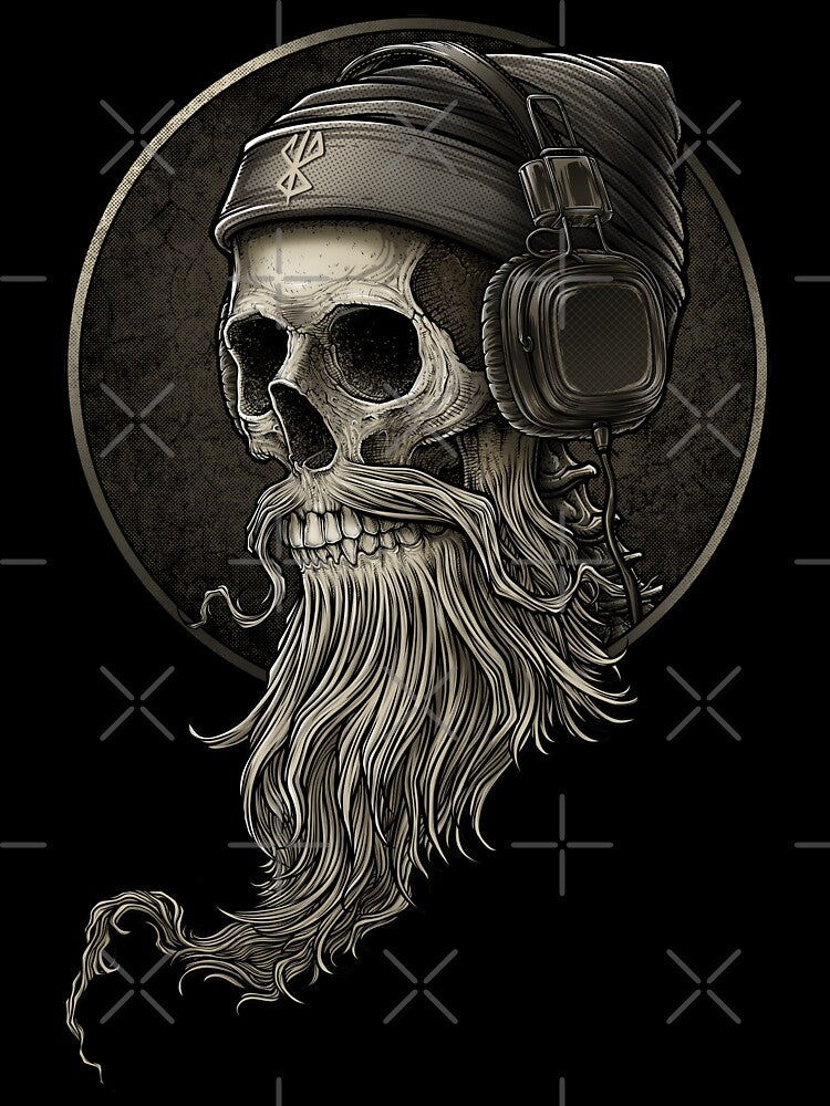 Viking Vintage Skull Beard with Headphone by Winya