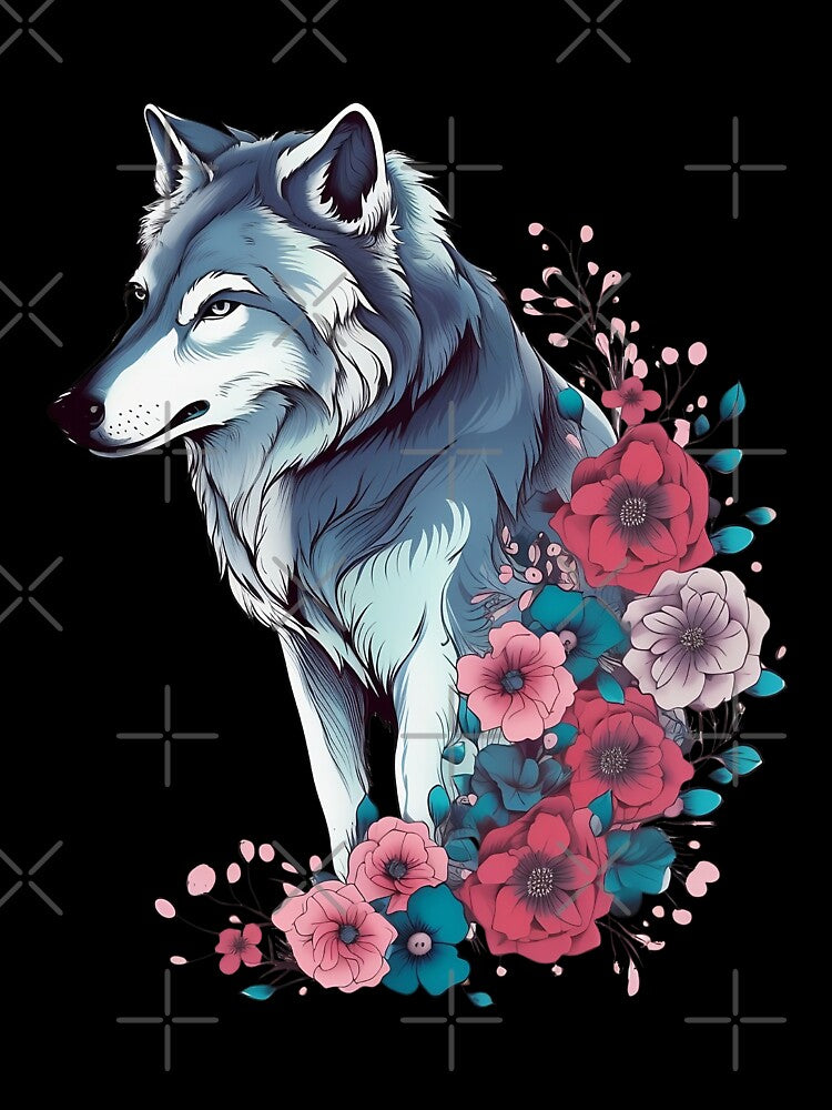 Colorful Wolf With Flowers by hamishby