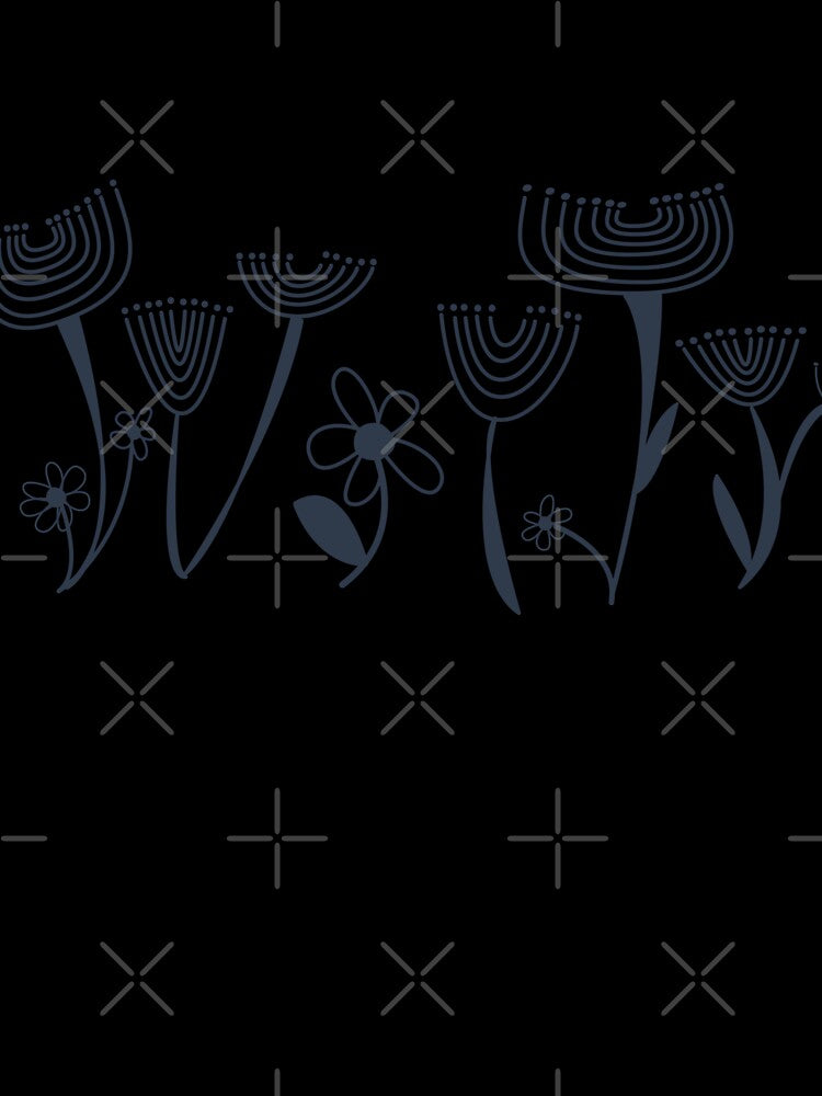 Simple, abstract, artsy graphic navy blue drawn flowers floral sketch - Caroline Laursen Original by Caroline Laursen