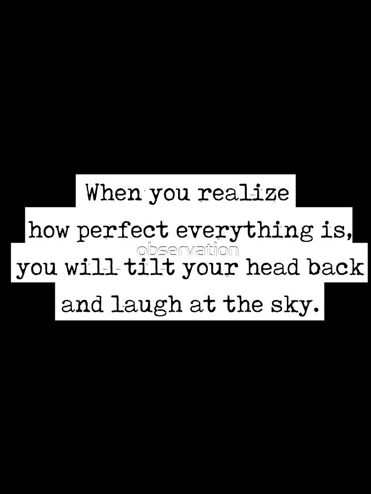 Buddha quote - "when you realize how perfect everythign is, you will tilt your head back and laugh at the sky." by observation