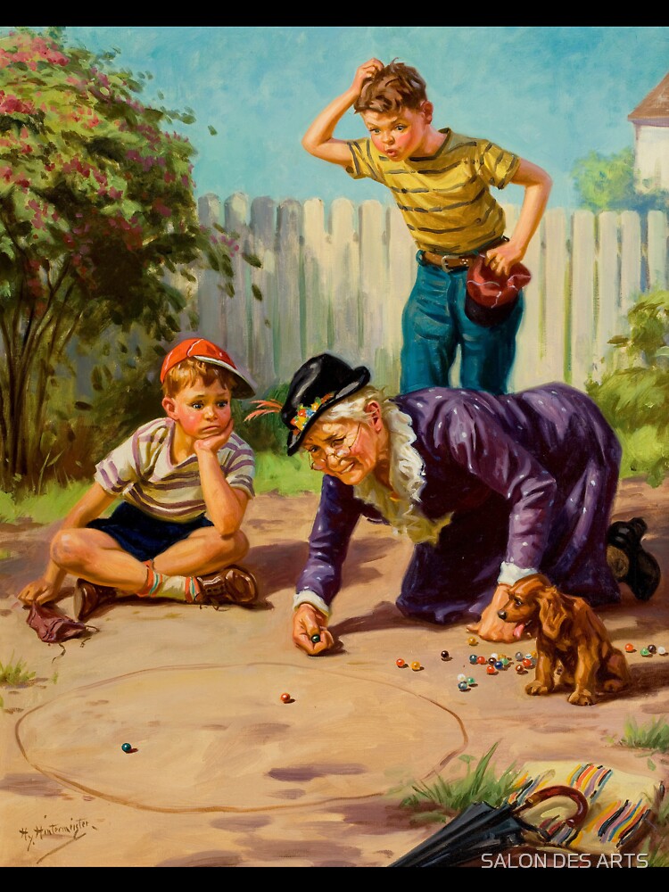 Granny's playing Marbles (20th century) - Hy Hintermeister by SALON DES ARTS
