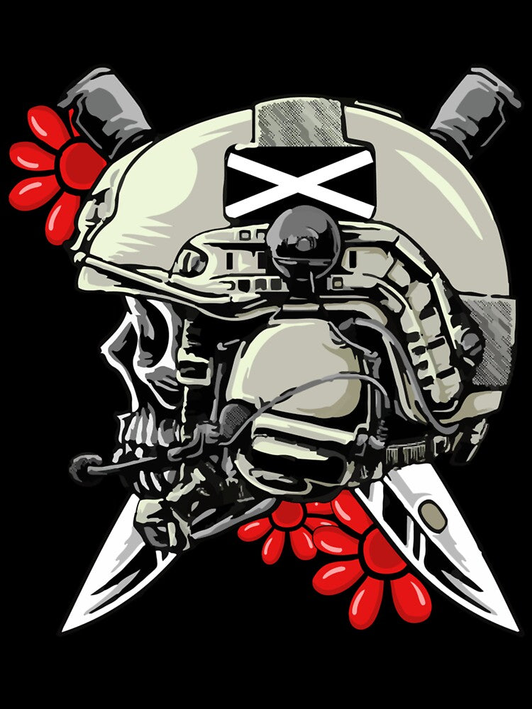 Task Force Doomer Helmet Skull With Red Daisy Flowers by nuconfident11
